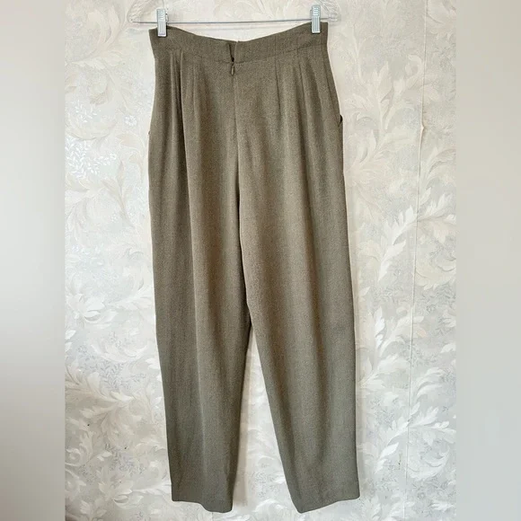 VTG Dana Buchman Brown Wool Pleated High Waist Pants Trousers Tapered Sz 8 - Picture 5 of 8
